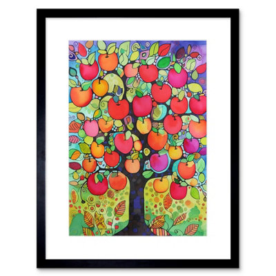 Artery8 Wall Art Print Apple Tree Folk Art Bright Watercolour Painting Artwork Framed 9X7 Inch from B&Q