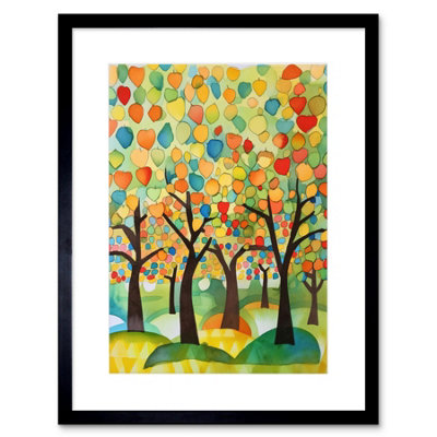 Artery8 Wall Art Print Apple Tree Orchard Abstract Folk Art Landscape Watercolour Painting Artwork Framed 9X7 Inch from B&Q
