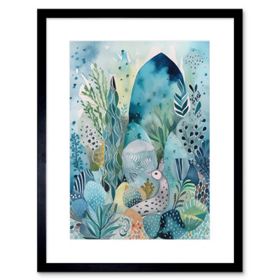 Artery8 Wall Art Print Coastal Plants And Animals Folk Art Watercolour Painting Artwork Framed 9X7 Inch from B&Q