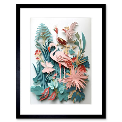 Artery8 Wall Art Print Tropical Plants And Birds Multi-Dimensional Paper Kirigami Artwork Framed 9X7 Inch from B&Q