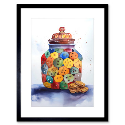 Artery8 Wall Art Print Cookie Jar Folk Art Watercolour Painting Kitchen Artwork Framed 9X7 Inch from B&Q