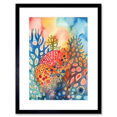Artery8 Wall Art Print Coral Reef Folk Art Watercolour Painting Artwork Framed 9X7 Inch from B&Q