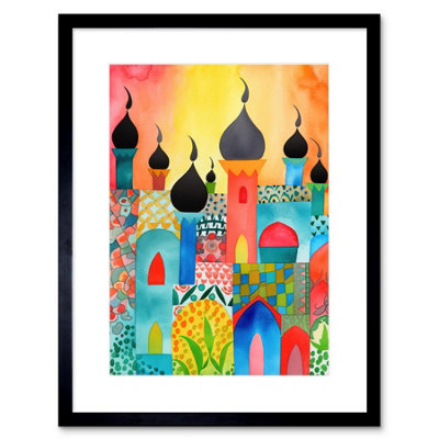 Artery8 Wall Art Print Abstract Islamic Cityscape Folk Artwork Framed 9X7 Inch from B&Q