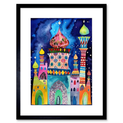 Artery8 Wall Art Print Mosque At Midnight Folk Artwork Framed 9X7 Inch from B&Q