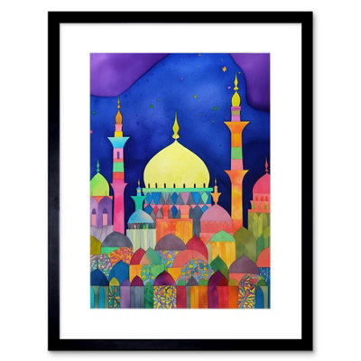 Artery8 Wall Art Print Mosque Cityscape Islam Folk Artwork Framed 9X7 Inch from B&Q