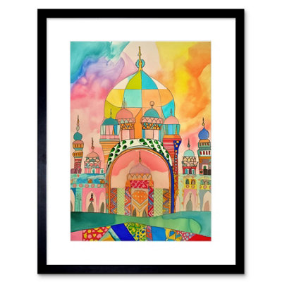 Artery8 Wall Art Print Abstract Mosque Islam Folk Artwork Framed 9X7 Inch from B&Q