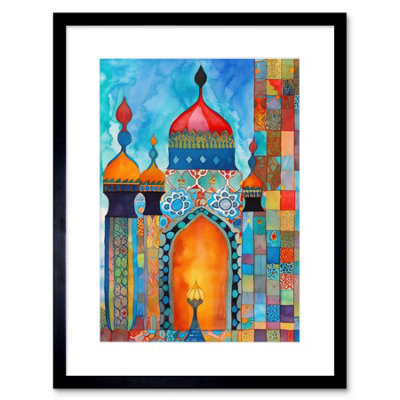 Artery8 Wall Art Print Abstract Islamic Mosque Entrance Prayer Folk Artwork Framed 9X7 Inch from B&Q
