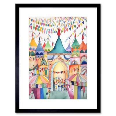 Artery8 Wall Art Print Festival Folk Art Watercolour Painting Artwork Framed 9X7 Inch from B&Q