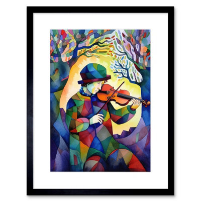 Artery8 Wall Art Print Fiddle Player In Forest Folk Art Watercolour Painting Artwork Framed 9X7 Inch from B&Q