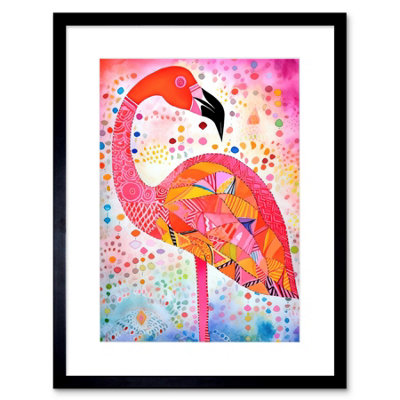 Artery8 Wall Art Print Flamingo Folk Art Watercolour Painting Artwork Framed 9X7 Inch from B&Q