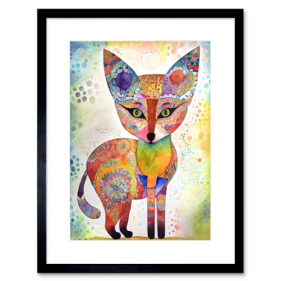 Artery8 Wall Art Print Fox Folk Art Watercolour Painting Artwork Framed 9X7 Inch from B&Q