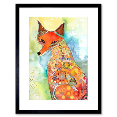 Artery8 Wall Art Print Sitting Fox Folk Art Watercolour Painting Artwork Framed 9X7 Inch from B&Q