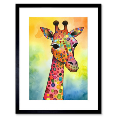 Artery8 Wall Art Print Giraffe With Multicolour Pattern Folk Art Watercolour Painting Artwork Framed 9X7 Inch from B&Q