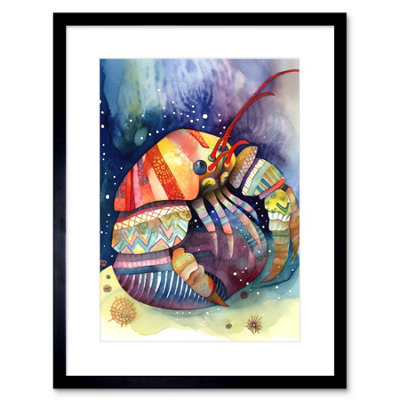 Artery8 Wall Art Print Hermit Crab Folk Art Watercolour Painting Artwork Framed 9X7 Inch from B&Q