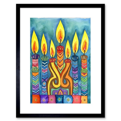 Artery8 Wall Art Print Menorah Candle Patterns Folk Art Watercolour Painting Artwork Framed 9X7 Inch from B&Q