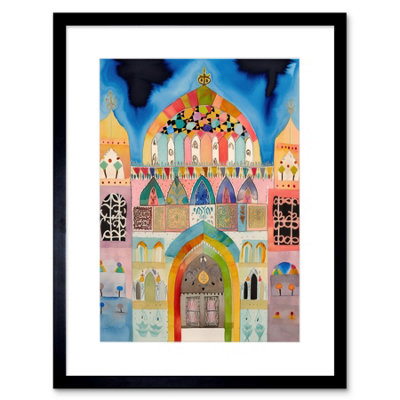 Artery8 Wall Art Print Synagogue Decorated Facade Folk Art Watercolour Painting Artwork Framed 9X7 Inch from B&Q