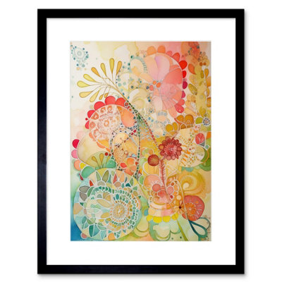 Artery8 Wall Art Print Lace Pattern Flower Blooms Folk Art Watercolour Painting Artwork Framed 9X7 Inch from B&Q
