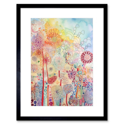 Artery8 Wall Art Print Lace Pattern Flowers Multicoloured Folk Art Watercolour Painting Artwork Framed 9X7 Inch from B&Q