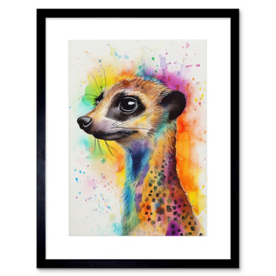 Artery8 Wall Art Print Meerkat Multicoloured Portrait Watercolour Painting Artwork Framed 9X7 Inch from B&Q