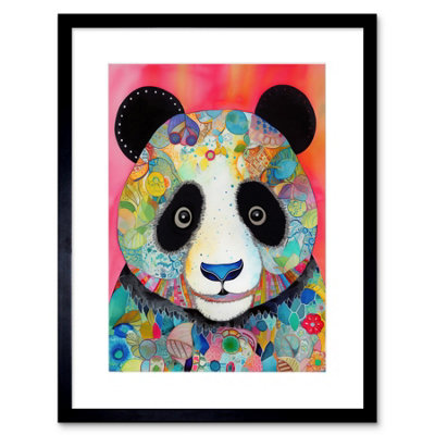 Artery8 Wall Art Print Panda Spirit Animal Portrait Folk Art Watercolour Painting Artwork Framed 9X7 Inch from B&Q