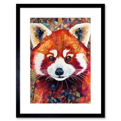 Artery8 Wall Art Print Red Panda Portrait Multicoloured Folk Artwork Framed 9X7 Inch from B&Q