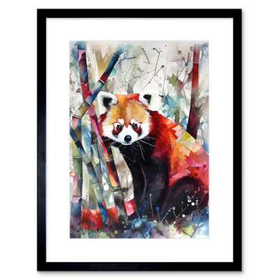 Artery8 Wall Art Print Red Panda In Bamboo Forest Folk Artwork Framed 9X7 Inch from B&Q