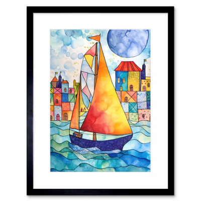 Artery8 Wall Art Print Sailboat By Harbour Folk Artwork Framed 9X7 Inch from B&Q