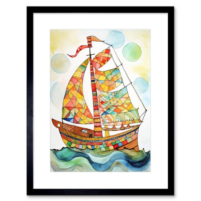 Artery8 Wall Art Print Sailing Ship At Sunrise Folk Artwork Framed 9X7 Inch from B&Q