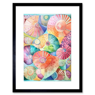 Artery8 Wall Art Print Pastel Colour Seashells Folk Artwork Framed 9X7 Inch from B&Q