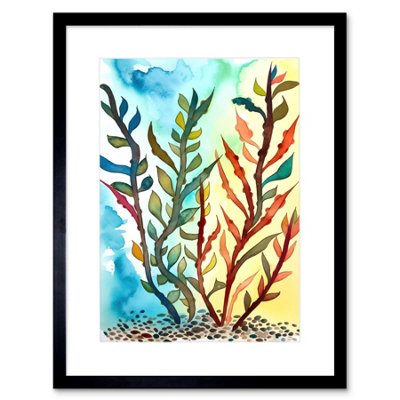 Artery8 Wall Art Print Seaweed Sea Floor Folk Artwork Framed 9X7 Inch from B&Q
