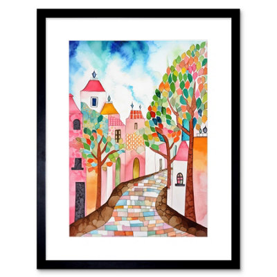 Artery8 Wall Art Print Cobblestone Street In Spring Folk Artwork Framed 9X7 Inch from B&Q