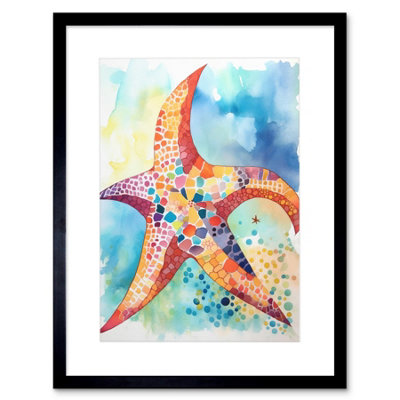 Artery8 Wall Art Print Abstract Mosaic Starfish Folk Artwork Framed 9X7 Inch from B&Q