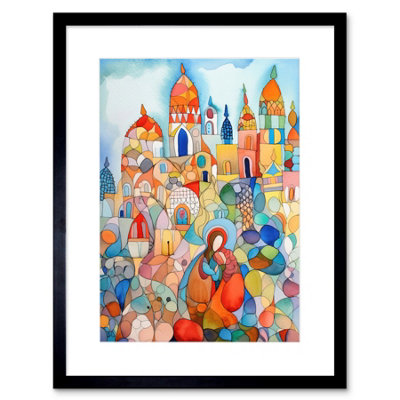 Artery8 Wall Art Print Abstract Moroccan Cityscape Folk Artwork Framed 9X7 Inch from B&Q