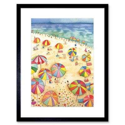 Artery8 Wall Art Print Summer Beach Sunshine Folk Artwork Framed 9X7 Inch from B&Q