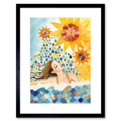 Artery8 Wall Art Print Abstract Sea Swimming Folk Art Bathroom Artwork Framed 9X7 Inch from B&Q