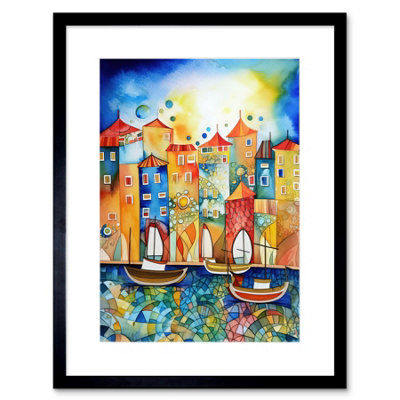 Artery8 Wall Art Print Abstract Sailing Seafront Folk Artwork Framed 9X7 Inch from B&Q