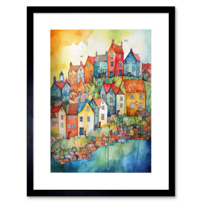 Artery8 Wall Art Print Village Of Manarola Italy Folk Artwork Framed 9X7 Inch from B&Q