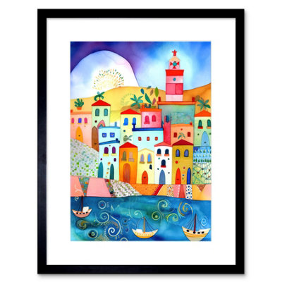 Artery8 Wall Art Print Tunisia Seaside Town Folk Artwork Framed 9X7 Inch from B&Q