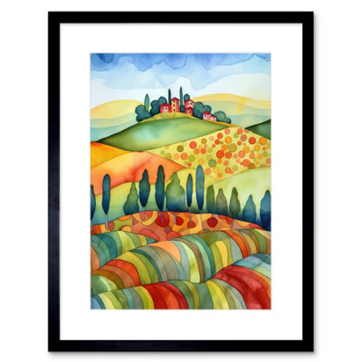 Artery8 Wall Art Print Landscape Of Tuscany House On The Hill Folk Artwork Framed 9X7 Inch from B&Q