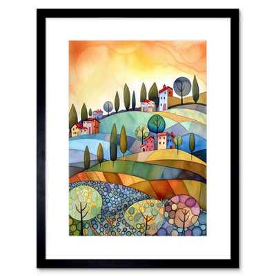 Artery8 Wall Art Print Italian Countryside Midsummer Landscape Folk Artwork Framed 9X7 Inch from B&Q