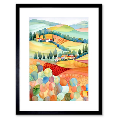 B&Q -  Wall Art Print Chianti Italy Rolling Hills Folk Artwork Framed 9X7 Inch