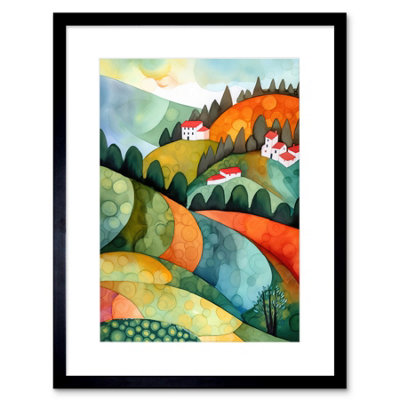 Artery8 Wall Art Print Countryside Of Florence Italy Folk Artwork Framed 9X7 Inch from B&Q