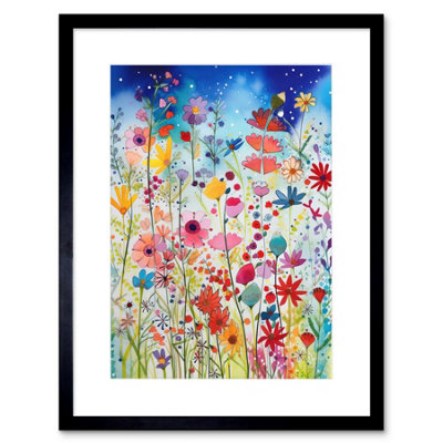 Artery8 Wall Art Print Summer Wildflower Meadow Folk Artwork Framed 9X7 Inch from B&Q