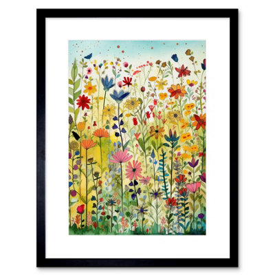 Artery8 Wall Art Print Mixed Wildflower Bloom In Meadow Folk Artwork Framed 9X7 Inch from B&Q