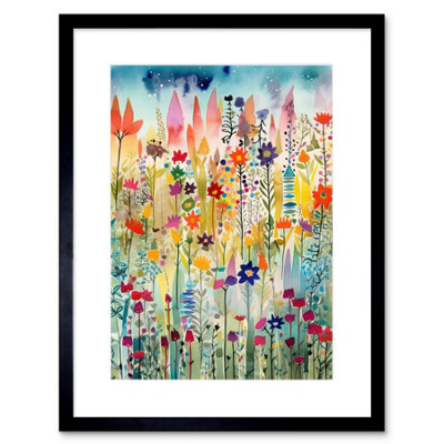 Artery8 Wall Art Print Layered Spring Flower Field Folk Artwork Framed 9X7 Inch from B&Q