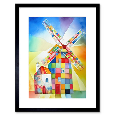 Artery8 Wall Art Print Abstract Patchwork Windmill Old Amsterdam Folk Artwork Framed 9X7 Inch from B&Q