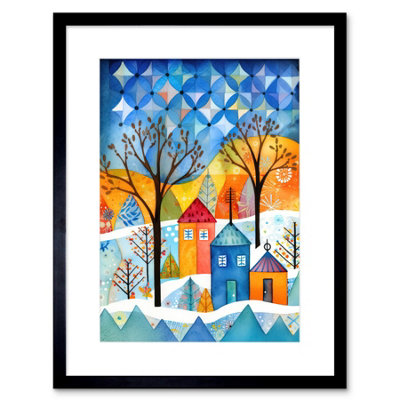 Artery8 Wall Art Print Abstract Winter Snowfall Folk Artwork Framed 9X7 Inch from B&Q