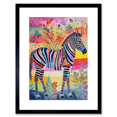 Artery8 Wall Art Print Zebra Rainbow Floral Abstract Folk Artwork Framed 9X7 Inch from B&Q