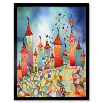 Artery8 Framed Wall Art Celebration Day Cityscape Processional Street Folk Art Watercolour Painting12X16 Inch from B&Q