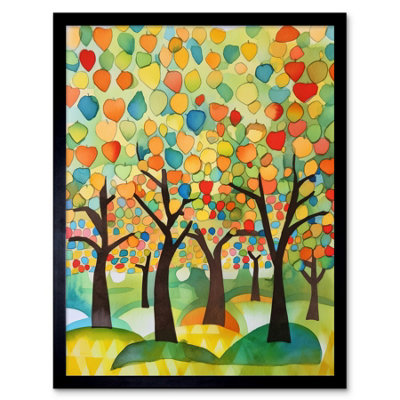 Artery8 Framed Wall Art Apple Tree Orchard Abstract Folk Art Landscape Watercolour Painting12X16 Inch from B&Q
